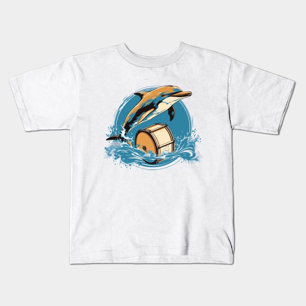 Dolphin playing drums Kids T-Shirt by Graceful Designs